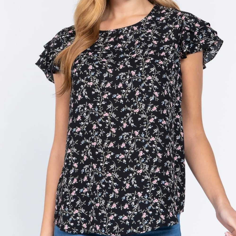 Floral Ruffle Sleeve Blouse